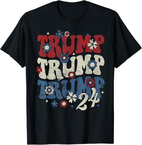 Vintage Groovy Flower Trump Trump Trump 2024 Gift Men Women T-Shirt